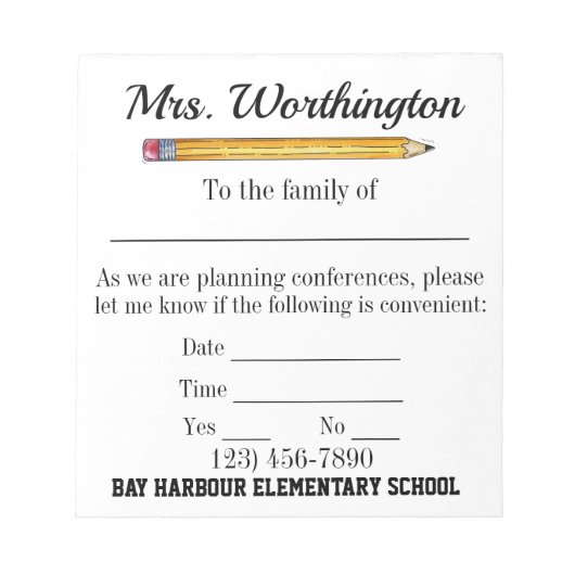 Bloc-note Conférence de l'enseignant Note scolaire Pad Petit (Devant)