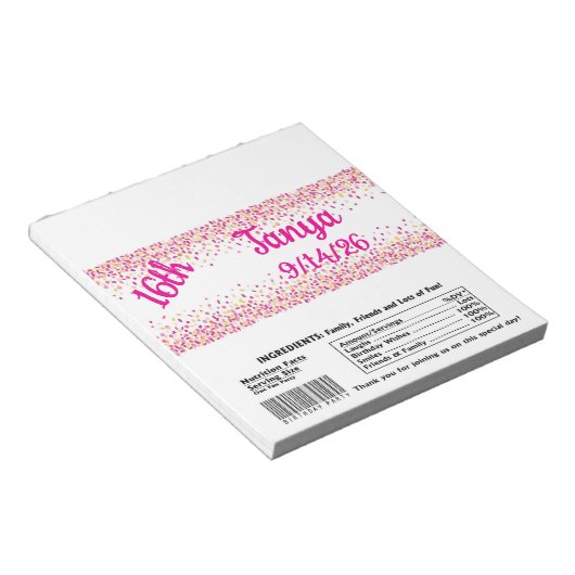 Bloc-note Confetti Rose Bar Wrapper Party Favoriser (Incliné)