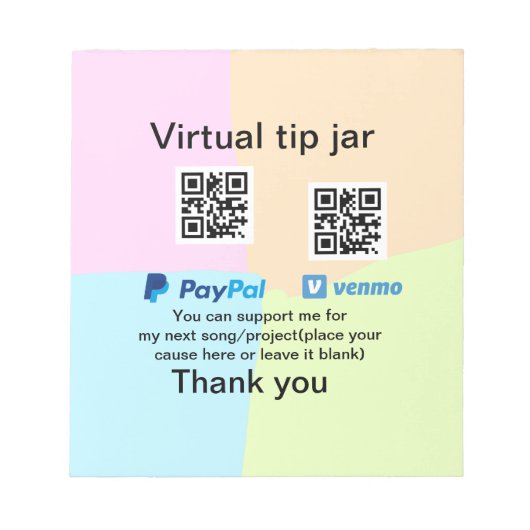Bloc-note Conseil virtuel jar q r code argent don PayPal ven (Devant)