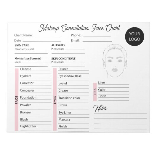 Bloc-note Consultation de maquillage Face blanc et rose (Devant)