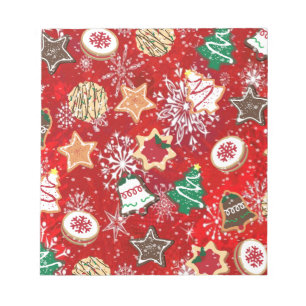 Bloc-note Cookies de Noël et flocons de neige sur fond rouge