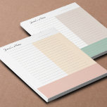 Bloc-note Cool Personnalisé Nom Moderne Beige Sable Peach Li<br><div class="desc">Ce bloc-notes cool, moderne et personnalisé, est doté d'un arrière - plan de couleur tricolore doublé en blanc, rouille et beige. Il existe un espace de date et une option de personnalisation de nom personnalisé. Chaque bloc de couleurs aide à hiérarchiser et à organiser les notes. L'espace peachy orange du...</div>