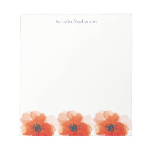 Bloc-note Coquelicots rouges à l'aquarelle Nom personnalisé