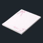 Bloc-note Coquette aquarelle Pink Bow ruban personnalisé<br><div class="desc">Ajoutez une touche de douceur à vos notes quotidiennes grâce à ce bloc-notes personnalisé doté d'un arc rose et d'un ruban d'aquarelle souple. Parfait pour ajouter du charme à vos fournitures de bureau, ce bloc-notes personnalisé peut être personnalisé avec votre nom ou un message spécial, ce qui en fait un...</div>