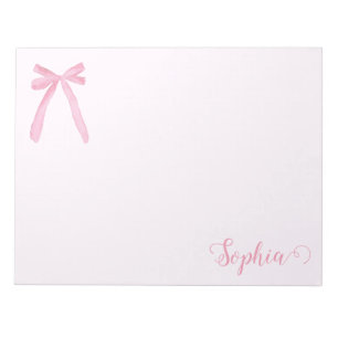 Bloc-note Coquette aquarelle Pink Bow ruban personnalisé