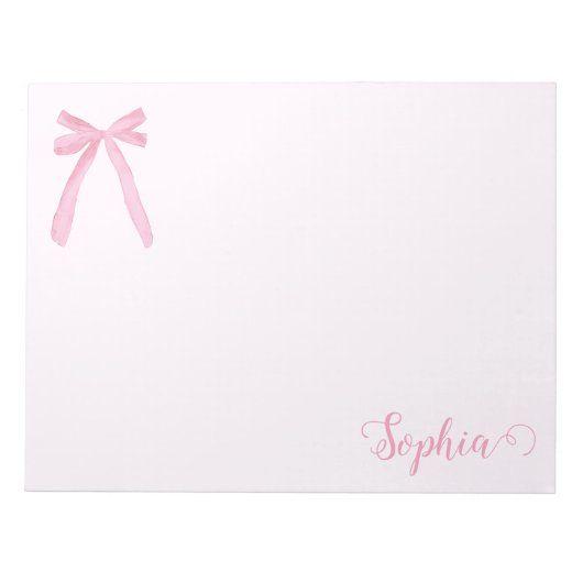 Bloc-note Coquette aquarelle Pink Bow ruban personnalisé (Devant)