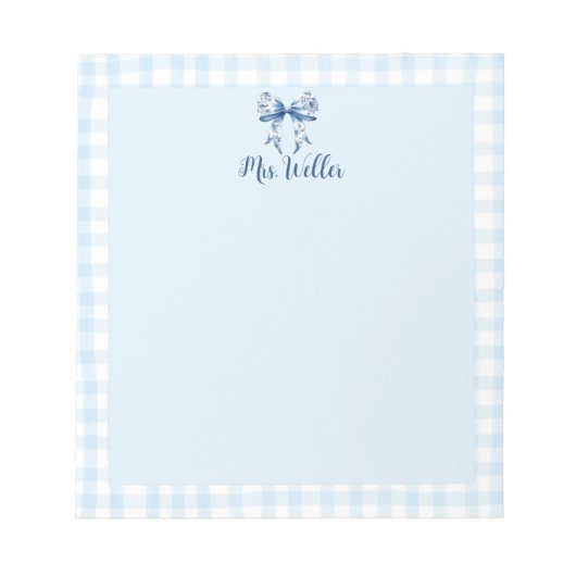 Bloc-note Coquette florale bleue personnalisée Elégant Bow (Devant)