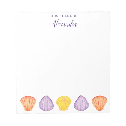 Bloc-note Coquillages d'aquarelle avec nom (Devant)