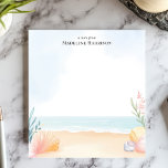 Bloc-note Coquillages et plage de sable Océan Nom personnali<br><div class="desc">Echappez-vous au bord de l'eau avec ce bloc-notes personnalisé et apaisant. Une scène de plage sereine, avec du sable, des vagues douces, des coquillages et une végétation subtile, orne le fond. Les couleurs douces et pastel évoquent le calme. Customisez ce bloc-notes avec votre propre texte pour une touche personnelle. Idéal...</div>