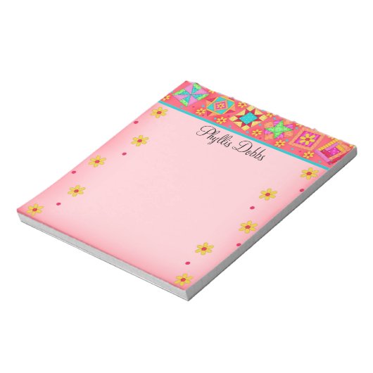 Bloc-note Corail rouge Patchwork Quilt Block Art (Tourné)