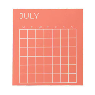 Bloc-note Coral blanc non daté Calendrier juillet pour le pl