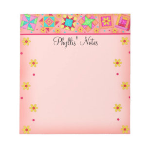 Bloc-note Coral Orange Patchwork Quilt Block Art
