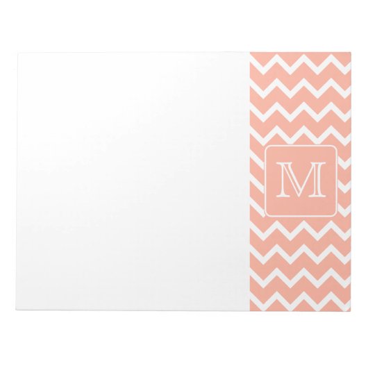 Bloc-note Coral rose et blanc Chevron avec Monogramme person (Devant)