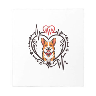Bloc-note Corgi Chien Coeur Battement de coeur Ekg Nœud papi
