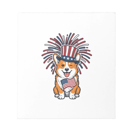 Bloc-note Corgi patriotique feux d'artifice Chien Conception (Devant)