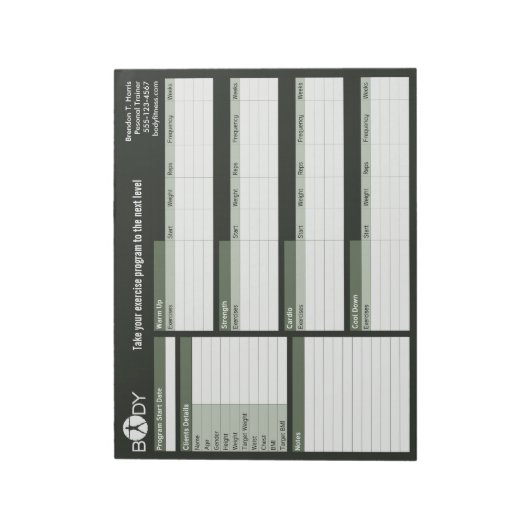 Bloc-note Corps Madness Personal Trainer Workpad (Tourné)