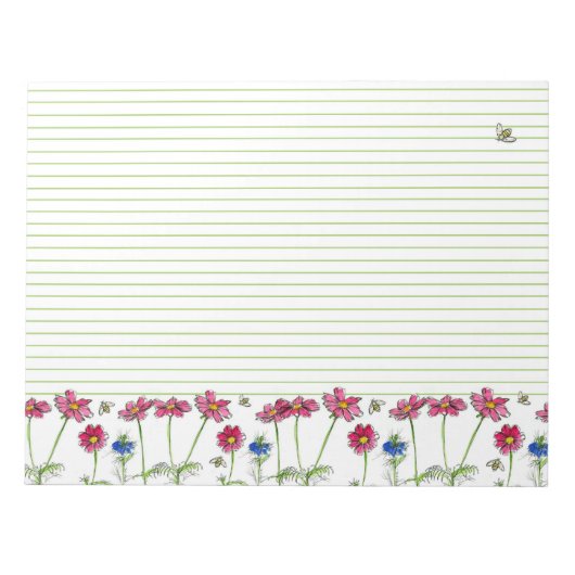 Bloc-note Cosmos rose Aquarelle Fleurs de miel Abeilles de m (Devant)