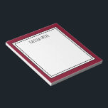 Bloc-note Couleur modifiable Burgundy Rouge blanc personnali<br><div class="desc">Burgundy / rouge profond (couleur arrière - plan peut être édité) bloc-notes personnalisé avec votre nom ou tout texte que vous choisissez en haut.</div>