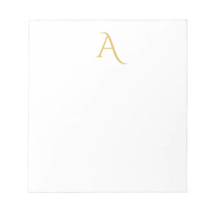 Bloc-note Couleur Or Monogramme Initial Professionnel Blanc