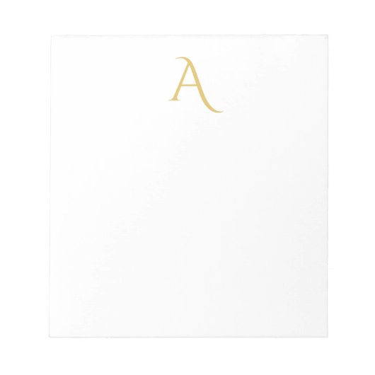 Bloc-note Couleur Or Monogramme Initial Professionnel Blanc (Devant)