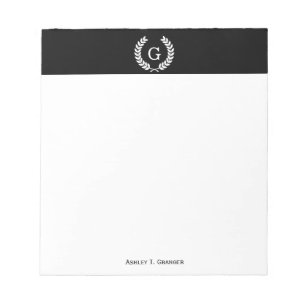 Bloc-note Couronne de laurier blanc noir de blé Monogramme i
