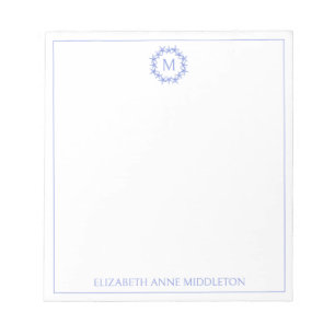 Bloc-note Couronne de monogramme d'étoile de mer bleue et bl