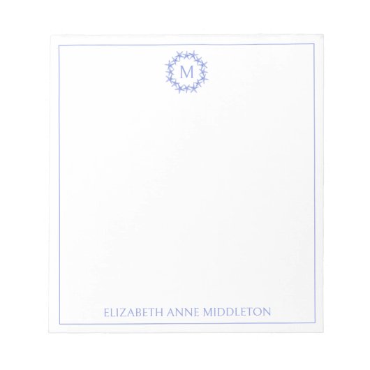 Bloc-note Couronne de monogramme d'étoile de mer bleue et bl (Devant)