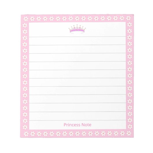 Bloc-note Couronne de princesse et fleurs blanches sur ligné (Devant)