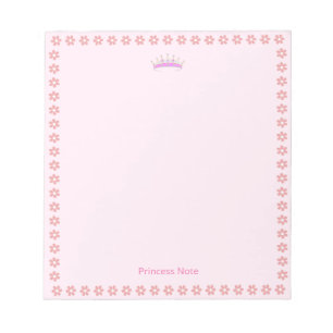 Bloc-note Couronne de princesse et fleurs roses sur simple f