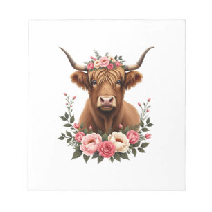 Bloc-note Couronne florale vintage vache des Highlands Bohèm