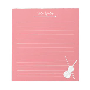 Bloc-note Cours de musique personnalisé au violon blanc Rose