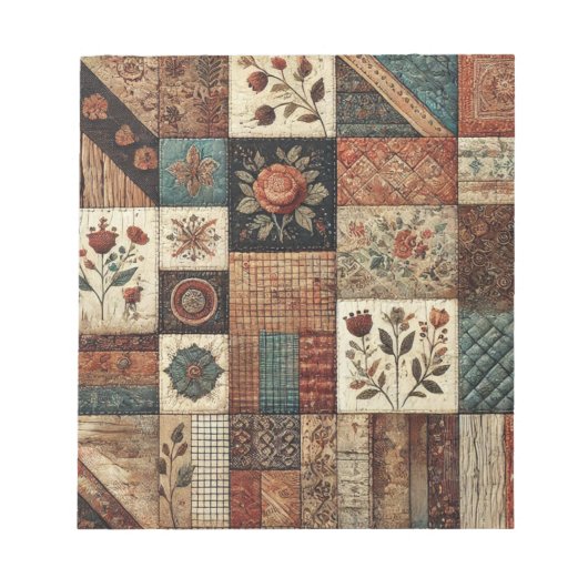 Bloc-note Couvre-lit en terre cuite et patchwork floral colo (Devant)