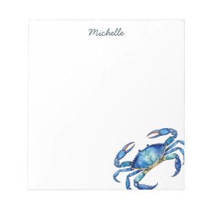 Bloc-note Crabe aquarelle bleue personnalisée Été Plage