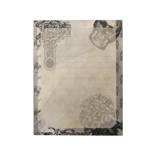 Bloc-note Crâne d'Halloween et fleur d'Hydrangée noire (Tourné)