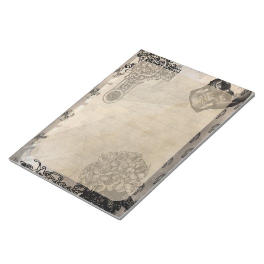 Bloc-note Crâne d'Halloween et fleur d'Hydrangée noire (Incliné)