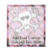 Bloc-note Crâne rose et os croisés avec Coeurs et Bow (Devant)