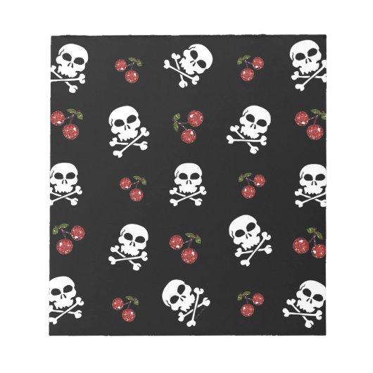 Bloc-note Crânes et cerises Rockabilly RAB sur fond noir (Devant)