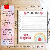 Bloc-note Crayon arc-en-ciel personnalisé enseignant avec po