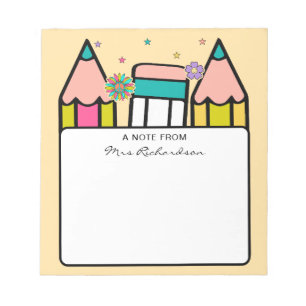 Bloc-note Crayon nom enseignant crayon dessin animé 