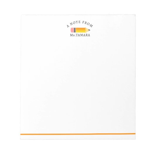 Bloc-note Crayon Orange Cute Du Nom De L'Enseignant Personna (Devant)
