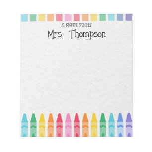 Bloc-note Crayon Personnalisé Professeur Arc-en-Ciel Mignon