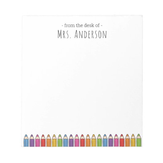 Bloc-note Crayons Arc-en-ciel Enseignante de maternelle (Devant)