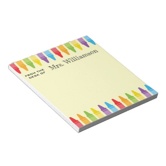Bloc-note Crayons arc-en-ciel personnalisés Appréciation de  (Incliné)
