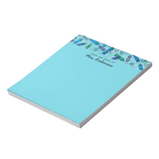 Bloc-note Crayons Bleus Cute Professeur Du Bureau de (Tourné)