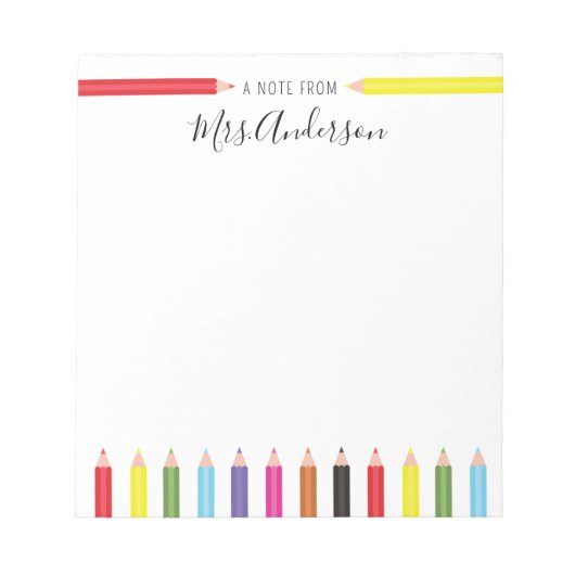 Bloc-note Crayons colorés Note de l'enseignant (Devant)