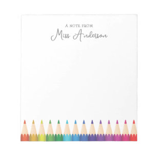 Bloc-note Crayons de couleur personnalisés au nom de l'ensei