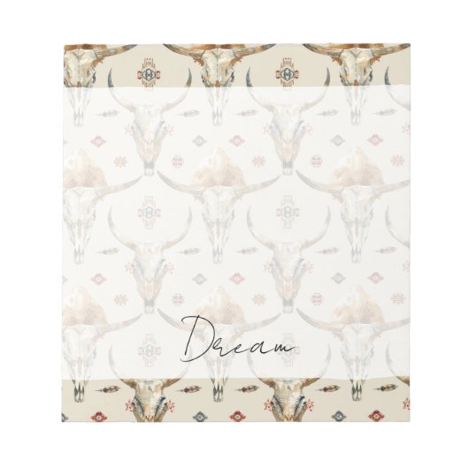 Bloc-note Crème Brown Plumes indigènes tribales Crème crânes (Devant)