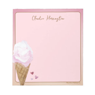 Bloc-note Crème glacée rose aquarelle dessert personnalisé