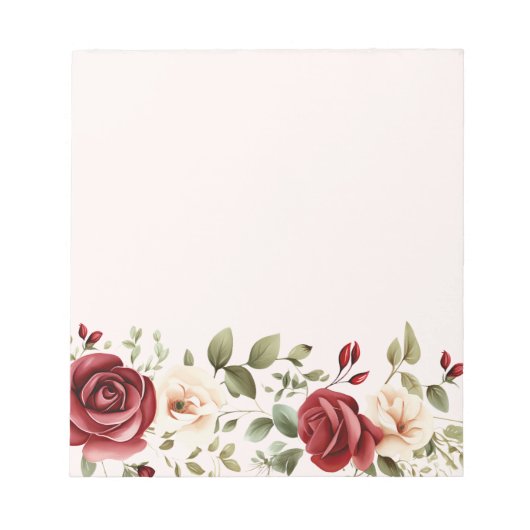 Bloc-note Crème rouge Roses Blush rose Mariage Floral (Devant)