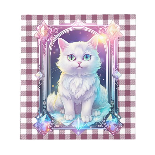 Bloc-note Cristal Chat Violet Noir Plaid Cute Blanc Kitten (Devant)